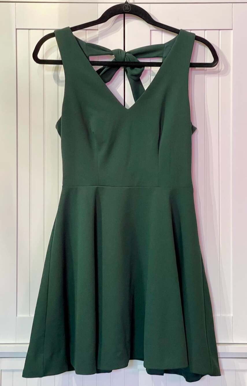 B. Darlin Forest Green Fit and Flare Dress with Tie Back Size 5/6